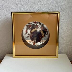 Vintage Butterfly Taxidermy Shadow Box Gold Frame Dried Flowers Oakleaf 8.5x8.5